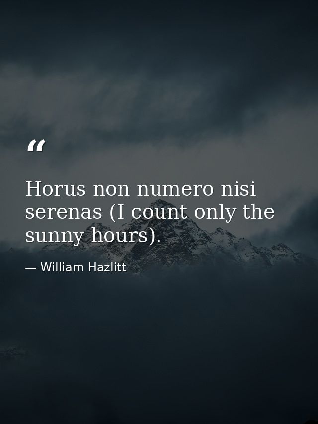 Horus non numero nisi serenas (I count only the sunny hours). — William Hazlitt