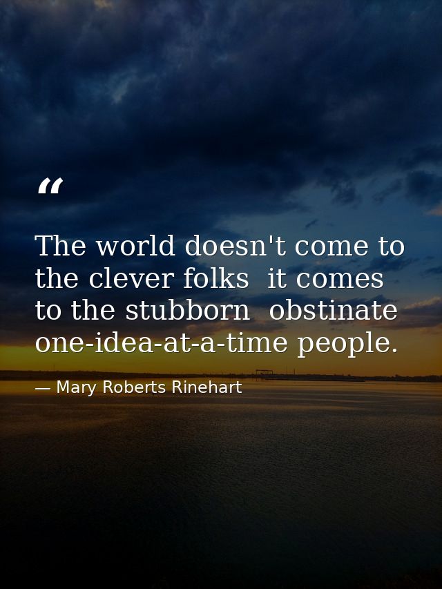 The world doesn't come to the clever folks  it comes to the stubborn  obstinate  one-idea-at-a-time people. — Mary Roberts Rinehart