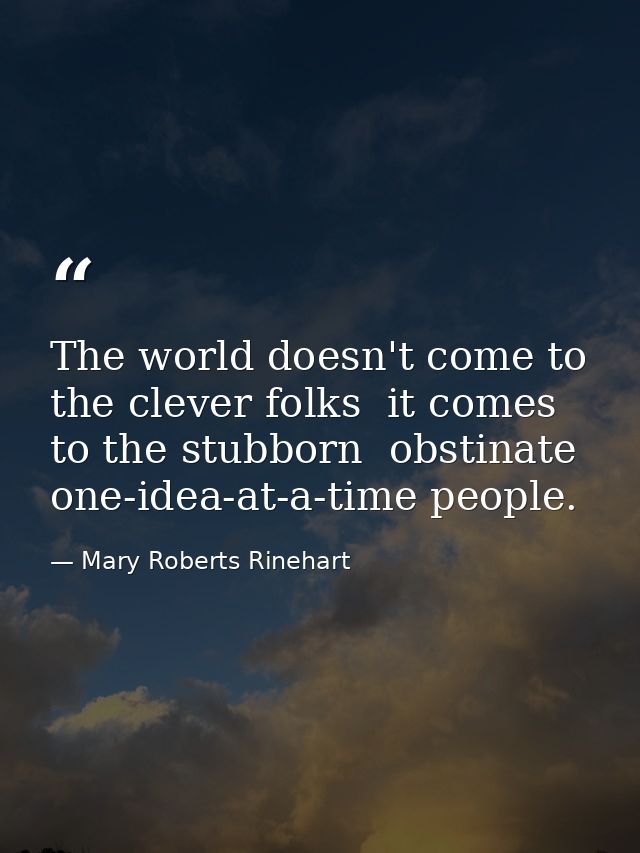 The world doesn't come to the clever folks  it comes to the stubborn  obstinate  one-idea-at-a-time people. — Mary Roberts Rinehart