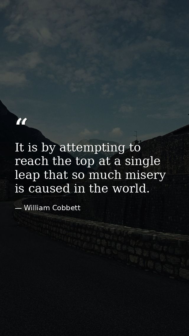 It is by attempting to reach the top at a single leap that so much misery is caused in the world. — William Cobbett