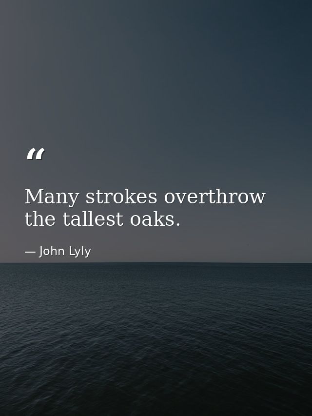 Many strokes overthrow the tallest oaks. — John Lyly