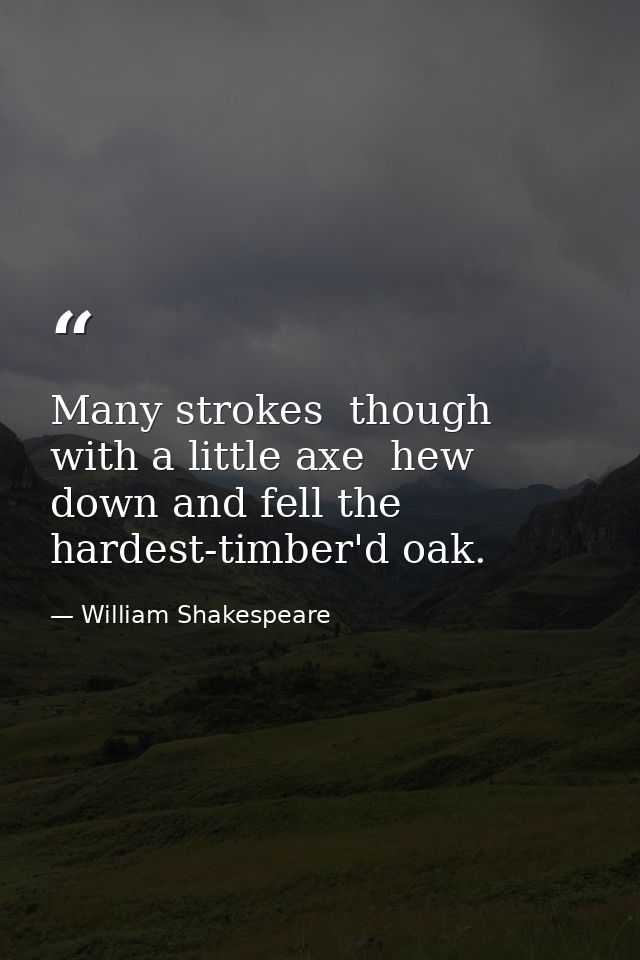Many strokes  though with a little axe  hew down and fell the hardest-timber'd oak. — William Shakespeare