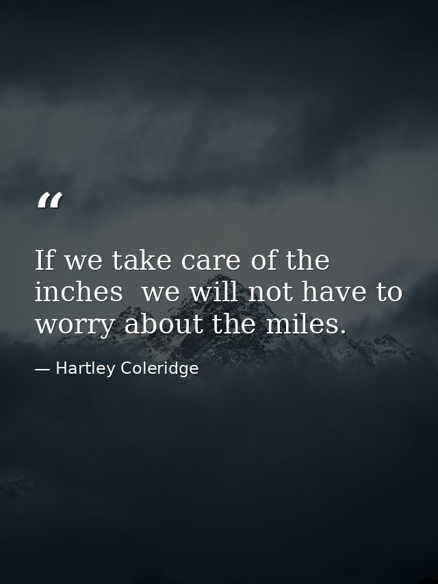 If we take care of the inches  we will not have to worry about the miles. — Hartley Coleridge