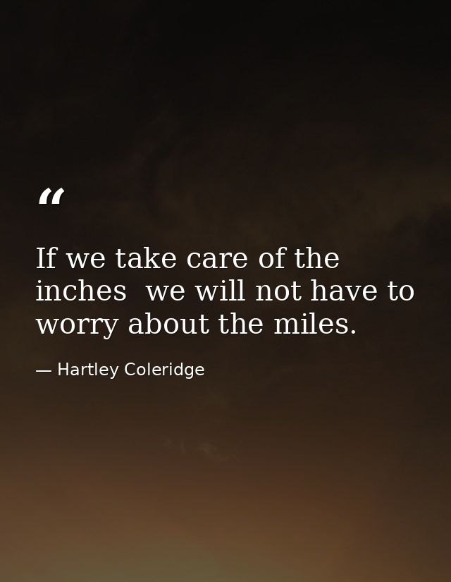 If we take care of the inches  we will not have to worry about the miles. — Hartley Coleridge