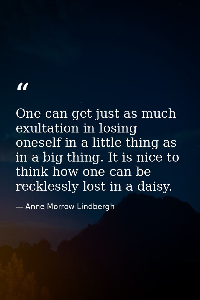 One can get just as much exultation in losing oneself in a little thing as in a big thing. It is nice to think how one c — Anne Morrow Lindbergh