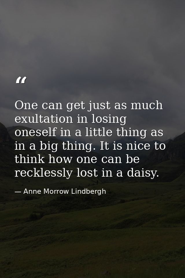 One can get just as much exultation in losing oneself in a little thing as in a big thing. It is nice to think how one c — Anne Morrow Lindbergh