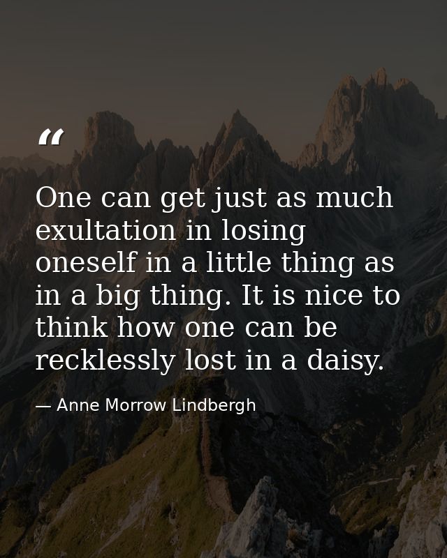 One can get just as much exultation in losing oneself in a little thing as in a big thing. It is nice to think how one c — Anne Morrow Lindbergh