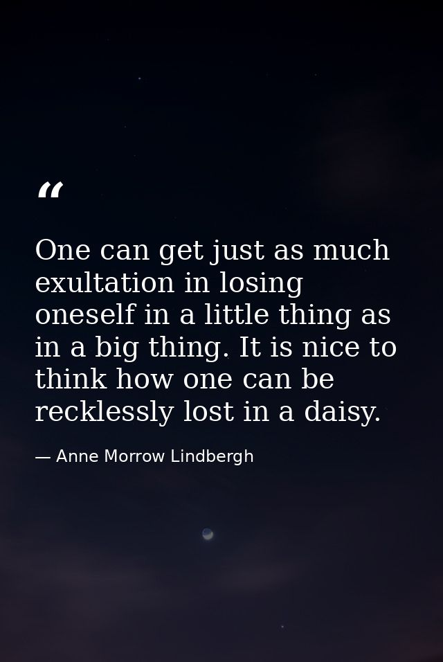 One can get just as much exultation in losing oneself in a little thing as in a big thing. It is nice to think how one c — Anne Morrow Lindbergh