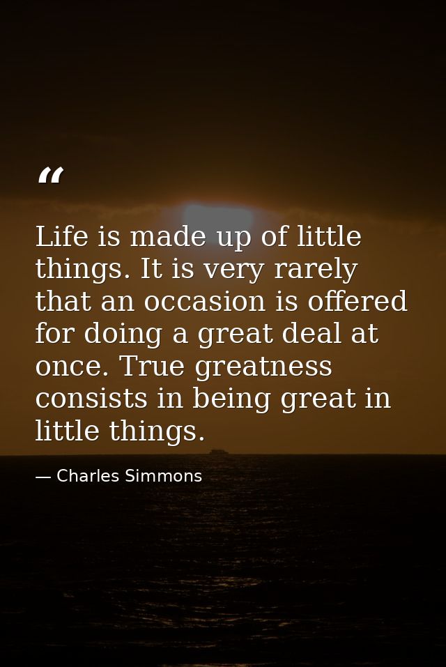 Life is made up of little things. It is very rarely that an occasion is offered for doing a great deal at once. True gre — Charles Simmons