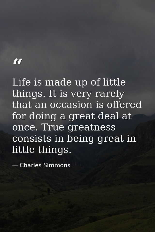 Life is made up of little things. It is very rarely that an occasion is offered for doing a great deal at once. True gre — Charles Simmons