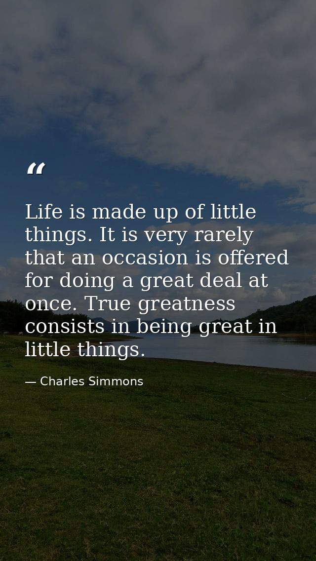 Life is made up of little things. It is very rarely that an occasion is offered for doing a great deal at once. True gre — Charles Simmons