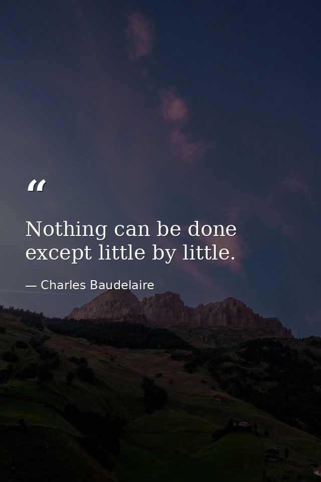Nothing can be done except little by little. — Charles Baudelaire