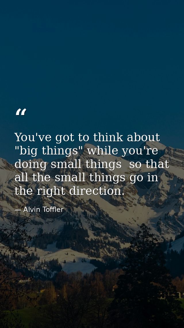 You've got to think about "big things" while you're doing small things  so that all the small things go in the right dir — Alvin Toffler