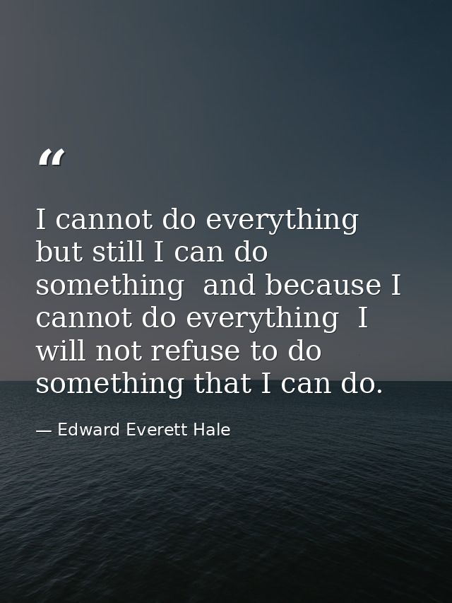 I cannot do everything  but still I can do something  and because I cannot do everything  I will not refuse to do someth — Edward Everett Hale