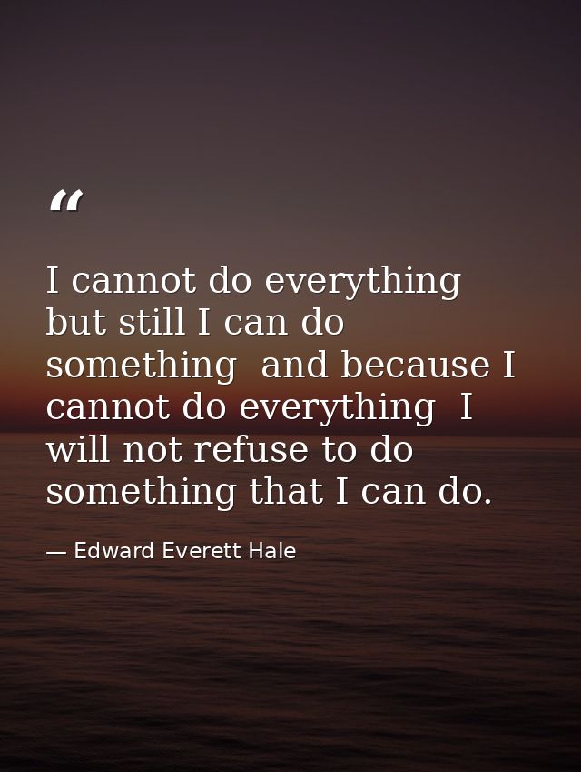 I cannot do everything  but still I can do something  and because I cannot do everything  I will not refuse to do someth — Edward Everett Hale