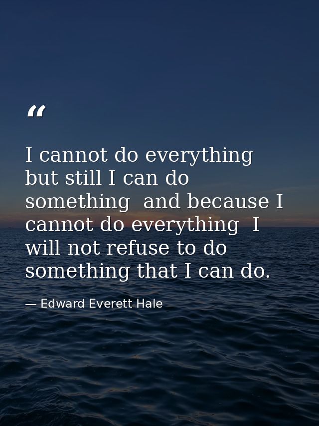 I cannot do everything  but still I can do something  and because I cannot do everything  I will not refuse to do someth — Edward Everett Hale