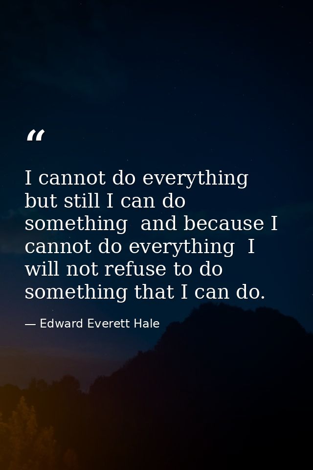 I cannot do everything  but still I can do something  and because I cannot do everything  I will not refuse to do someth — Edward Everett Hale