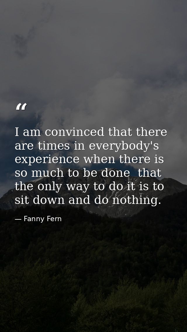 I am convinced that there are times in everybody's experience when there is so much to be done  that the only way to do  — Fanny Fern