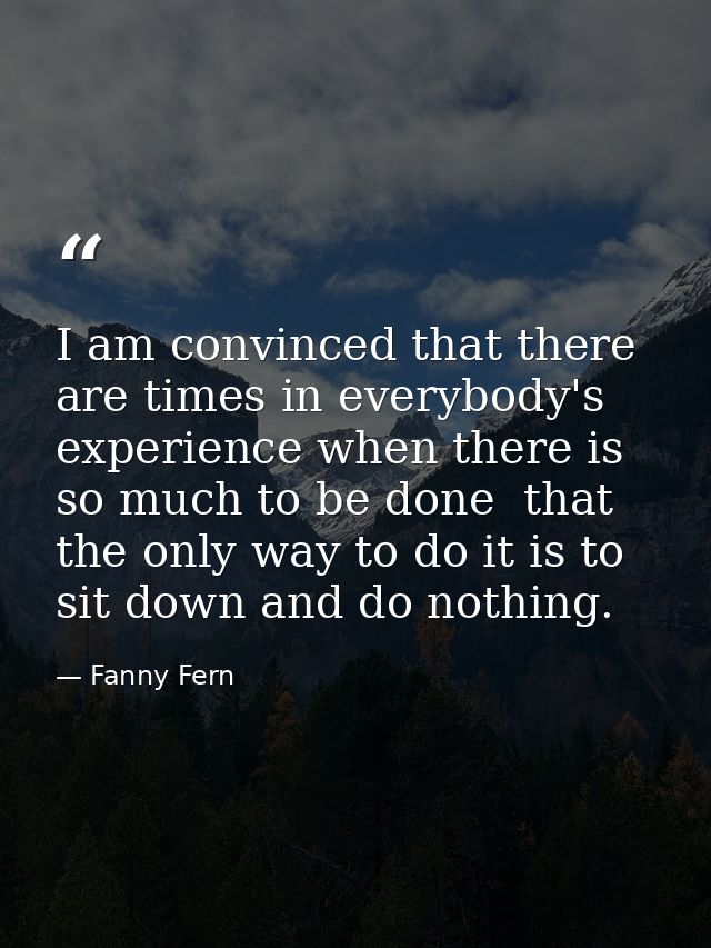 I am convinced that there are times in everybody's experience when there is so much to be done  that the only way to do  — Fanny Fern