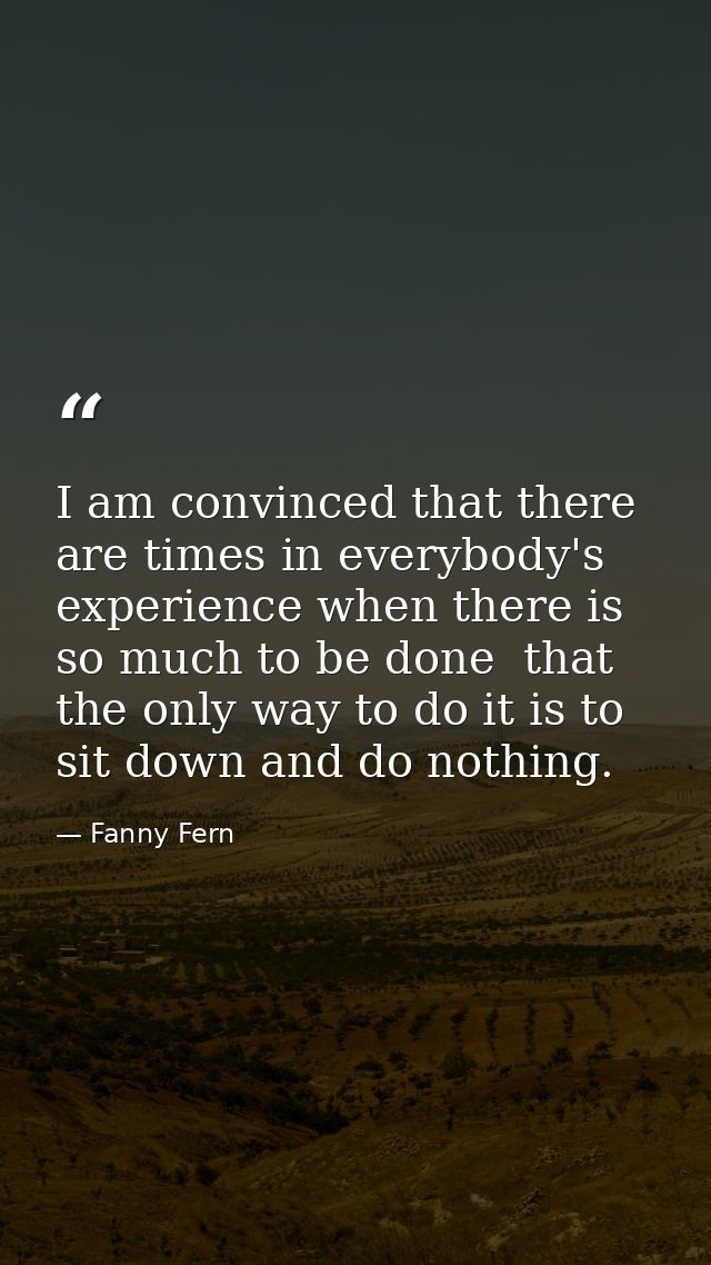 I am convinced that there are times in everybody's experience when there is so much to be done  that the only way to do  — Fanny Fern