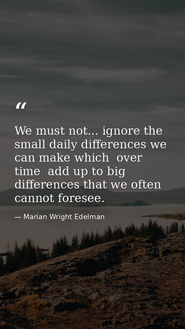 We must not... ignore the small daily differences we can make which  over time  add up to big differences that we often  — Marian Wright Edelman