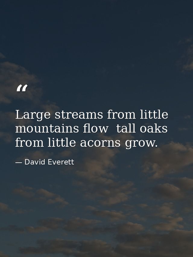 Large streams from little mountains flow  tall oaks from little acorns grow. — David Everett