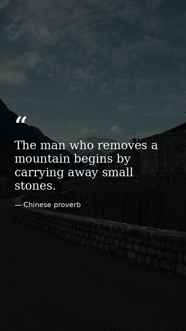 The man who removes a mountain begins by carrying away small stones. — Chinese proverb