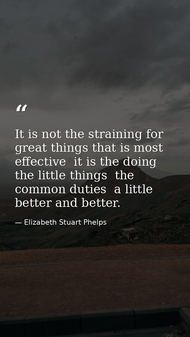 It is not the straining for great things that is most effective  it is the doing the little things  the common duties  a — Elizabeth Stuart Phelps
