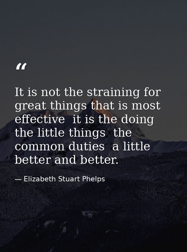 It is not the straining for great things that is most effective  it is the doing the little things  the common duties  a — Elizabeth Stuart Phelps