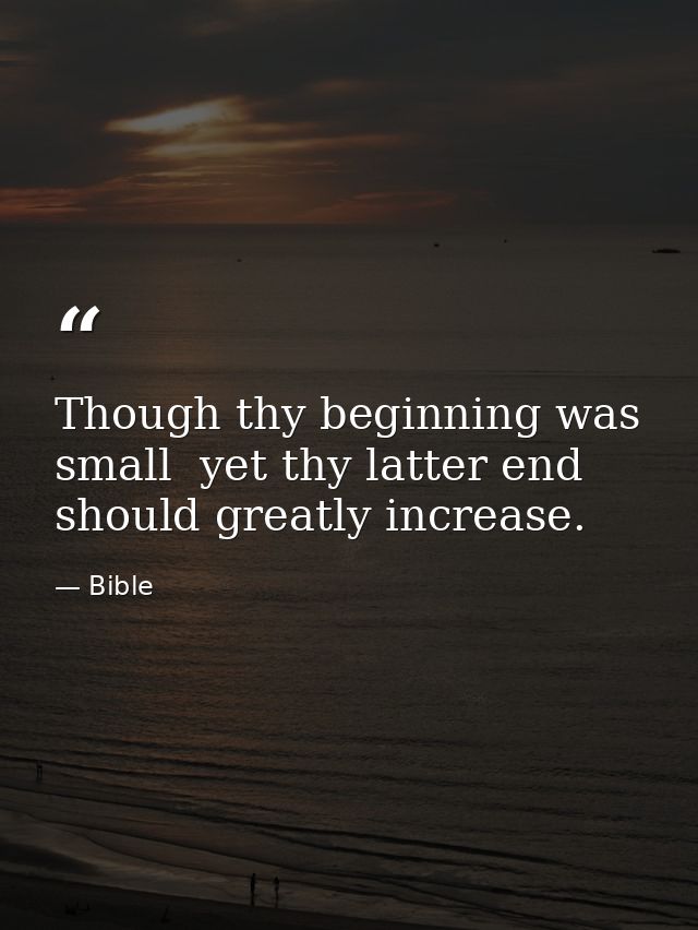 Though thy beginning was small  yet thy latter end should greatly increase. — Bible