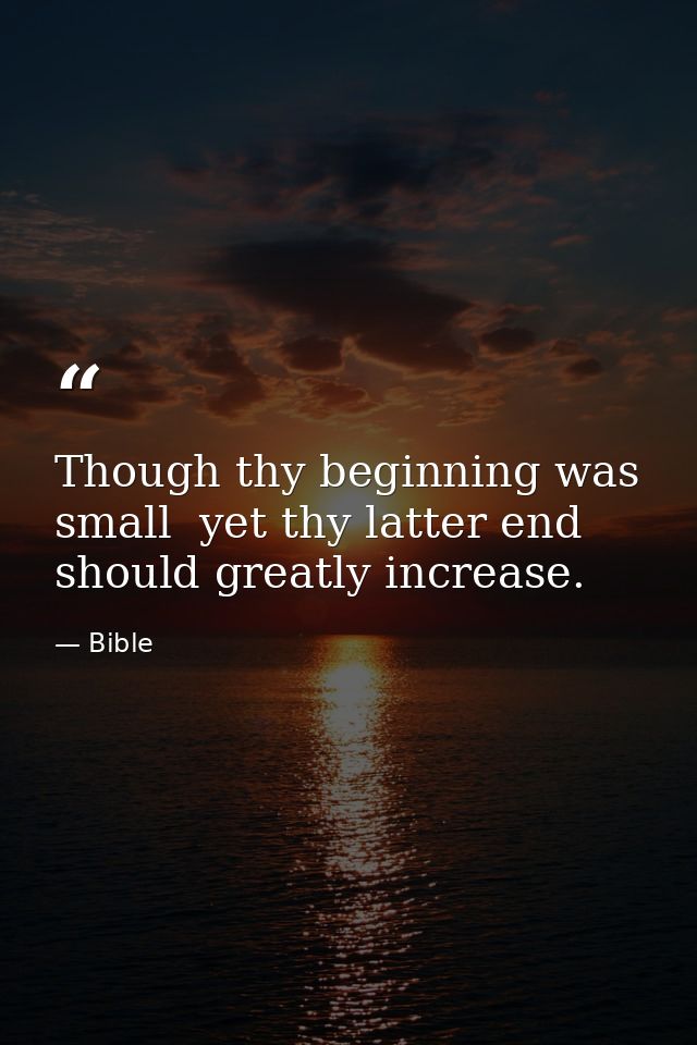 Though thy beginning was small  yet thy latter end should greatly increase. — Bible