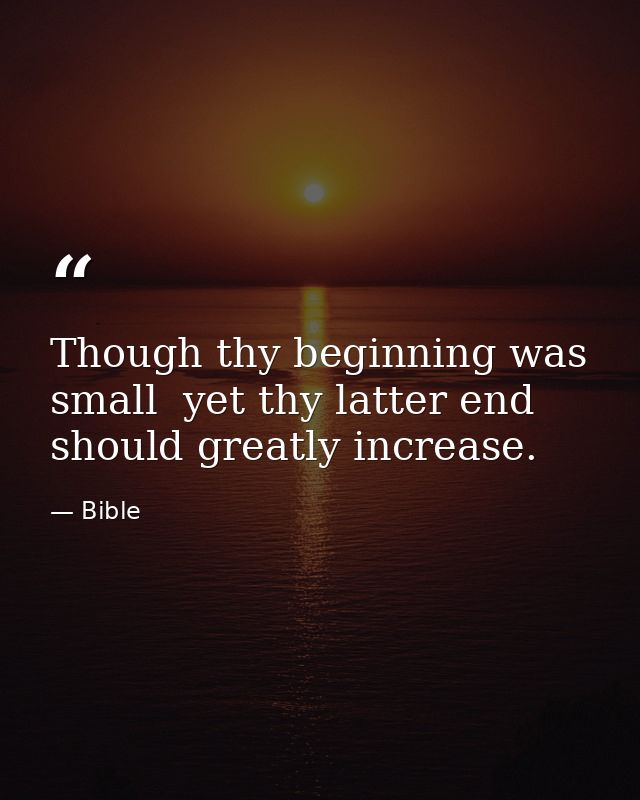 Though thy beginning was small  yet thy latter end should greatly increase. — Bible