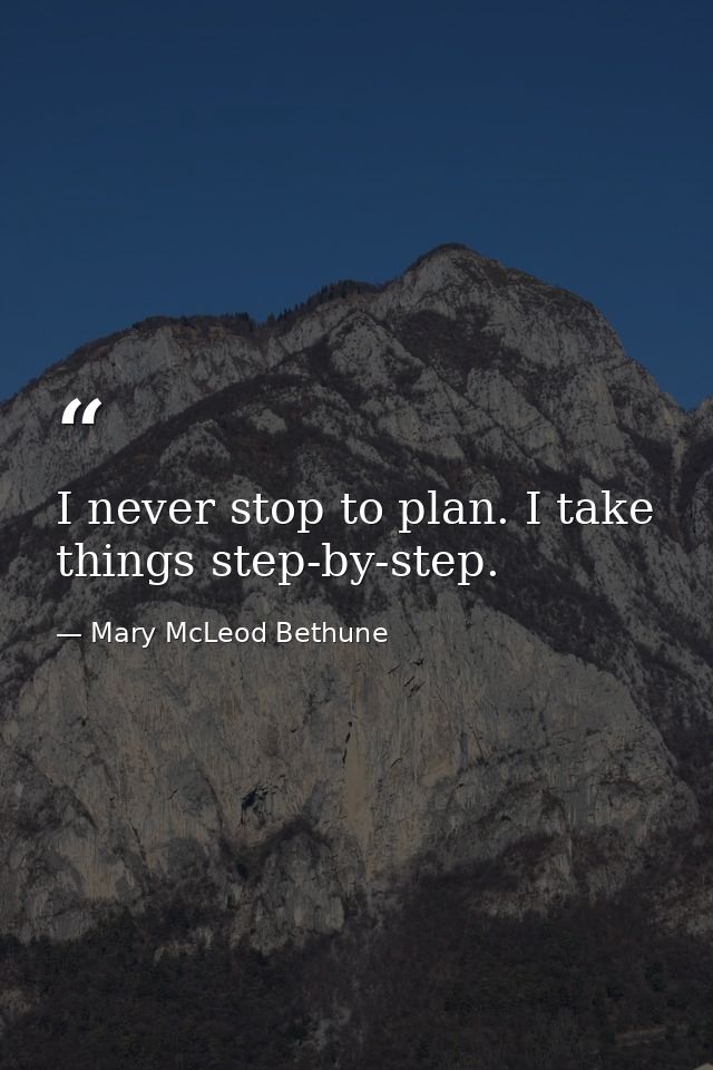 I never stop to plan. I take things step-by-step. — Mary McLeod Bethune