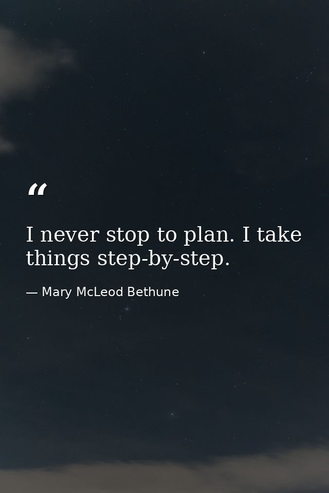I never stop to plan. I take things step-by-step. — Mary McLeod Bethune