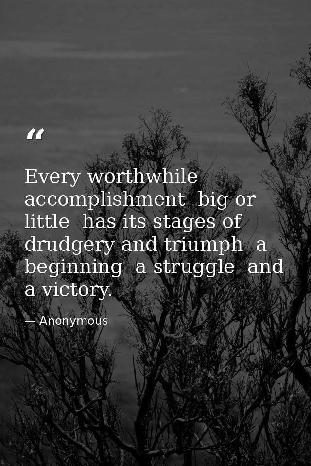 Every worthwhile accomplishment  big or little  has its stages of drudgery and triumph  a beginning  a struggle  and a v — Anonymous