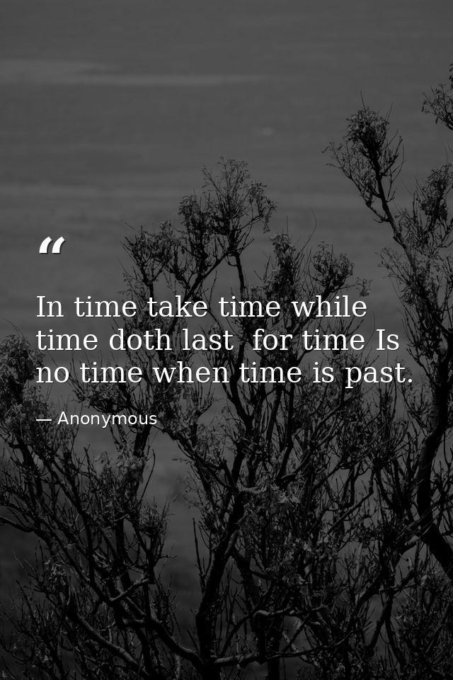 In time take time while time doth last  for time Is no time when time is past. — Anonymous