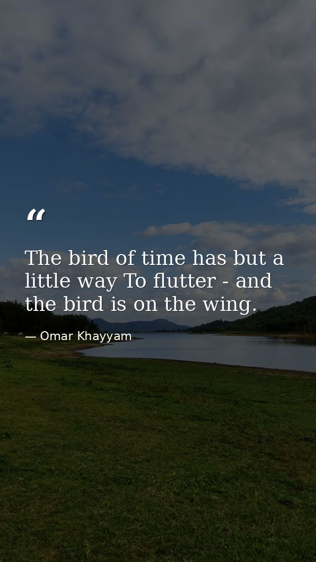 The bird of time has but a little way To flutter - and the bird is on the wing. — Omar Khayyam