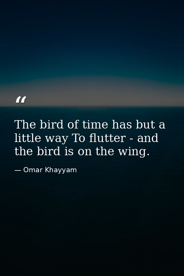 The bird of time has but a little way To flutter - and the bird is on the wing. — Omar Khayyam
