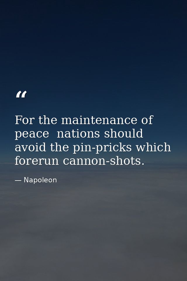 For the maintenance of peace  nations should avoid the pin-pricks which forerun cannon-shots. — Napoleon
