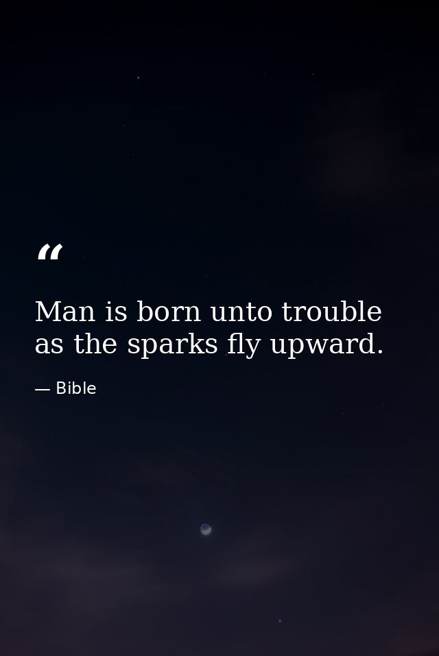 Man is born unto trouble  as the sparks fly upward. — Bible
