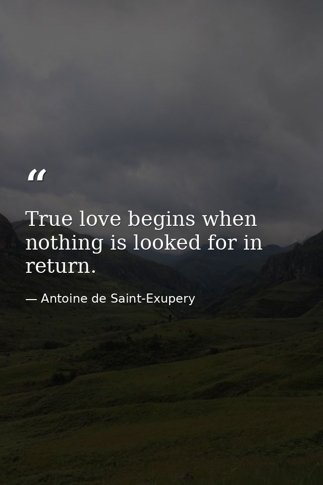 True love begins when nothing is looked for in return. — Antoine de Saint-Exupery