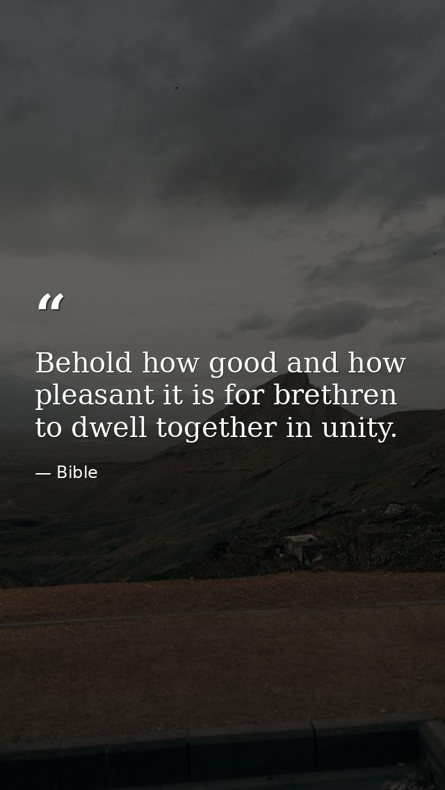 Behold how good and how pleasant it is for brethren to dwell together in unity. — Bible
