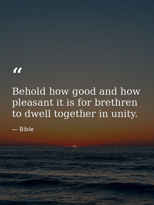 Behold how good and how pleasant it is for brethren to dwell together in unity. — Bible