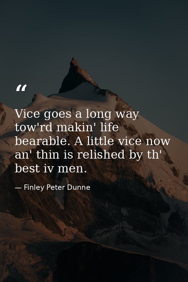 Vice goes a long way tow'rd makin' life bearable. A little vice now an' thin is relished by th' best iv men. — Finley Peter Dunne