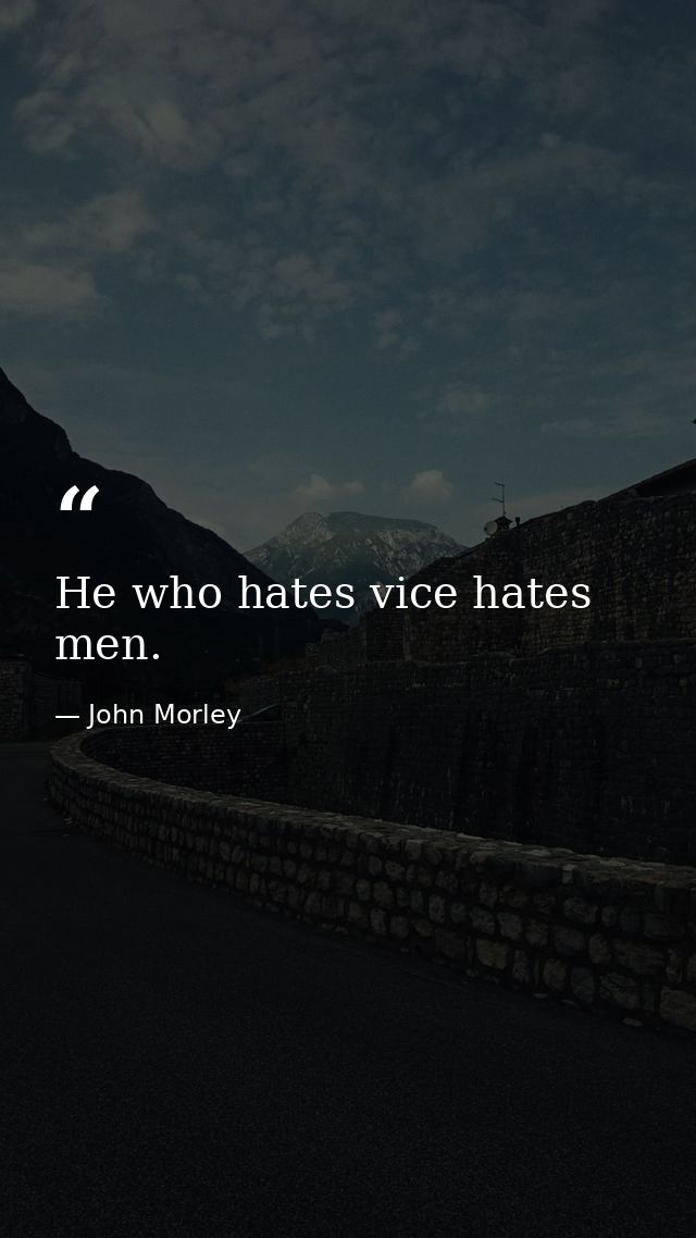 He who hates vice hates men. — John Morley