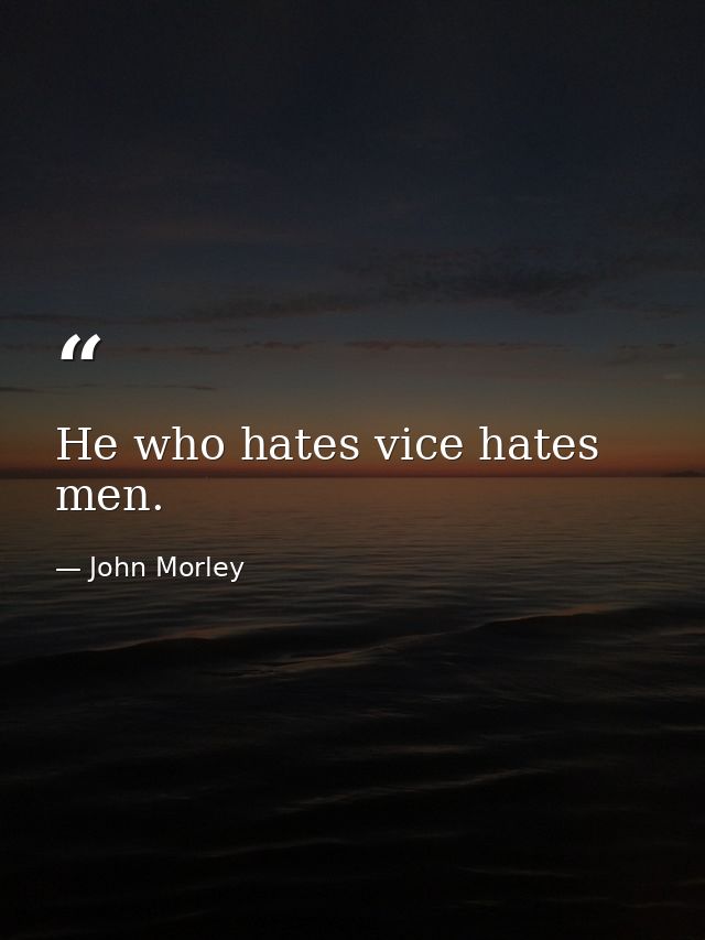 He who hates vice hates men. — John Morley