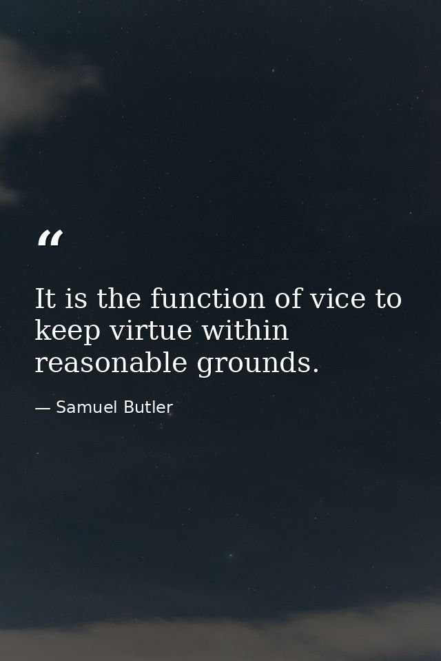 It is the function of vice to keep virtue within reasonable grounds. — Samuel Butler