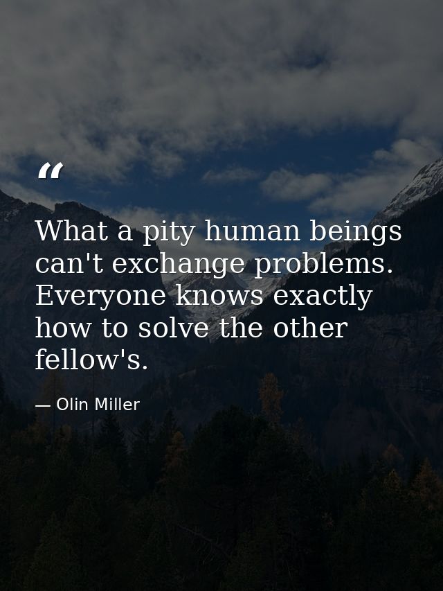 What a pity human beings can't exchange problems. Everyone knows exactly how to solve the other fellow's. — Olin Miller