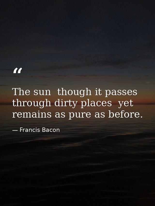 The sun  though it passes through dirty places  yet remains as pure as before. — Francis Bacon