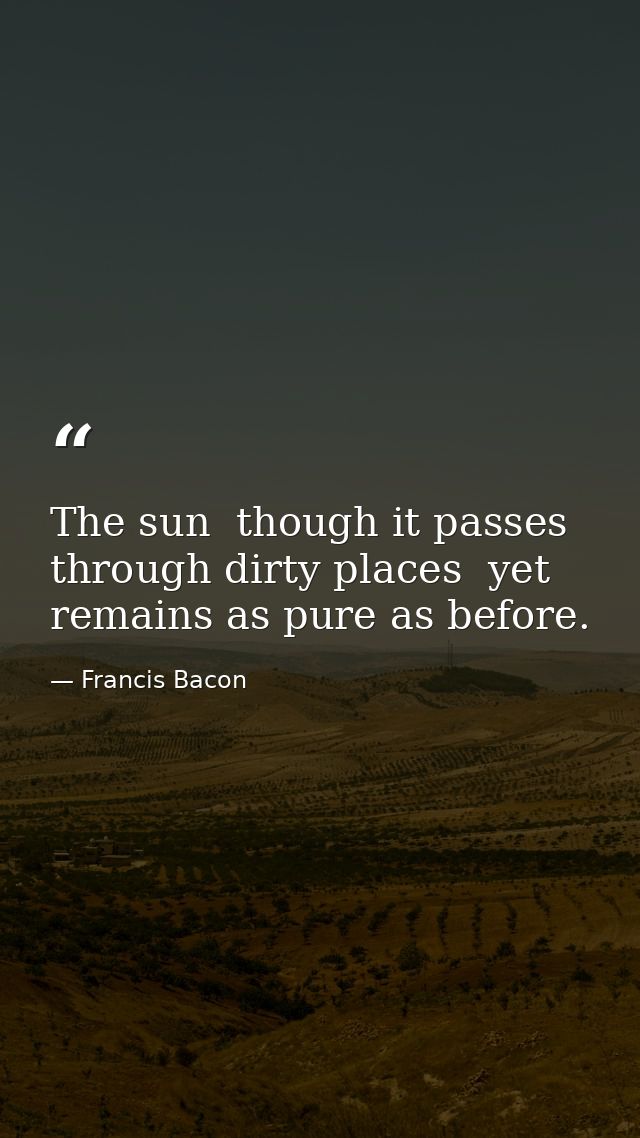The sun  though it passes through dirty places  yet remains as pure as before. — Francis Bacon